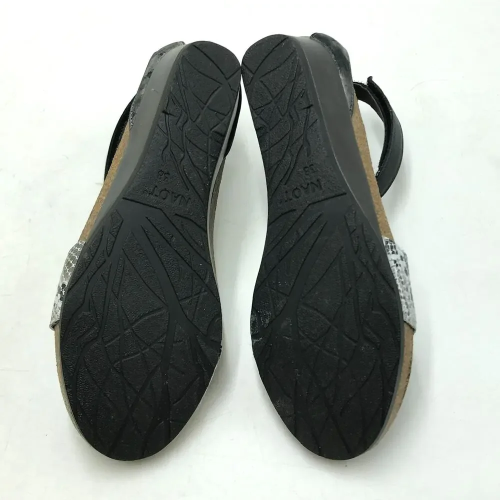 Naot Pixie Wedge Sandal Women's 38 (7) Black Cobra Snake Print Cork Footbed